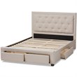 Bowery Hill Tufted Queen Storage Platform Bed in Light Beige