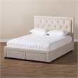 Bowery Hill Tufted Queen Storage Platform Bed in Light Beige