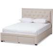 Bowery Hill Tufted Queen Storage Platform Bed in Light Beige