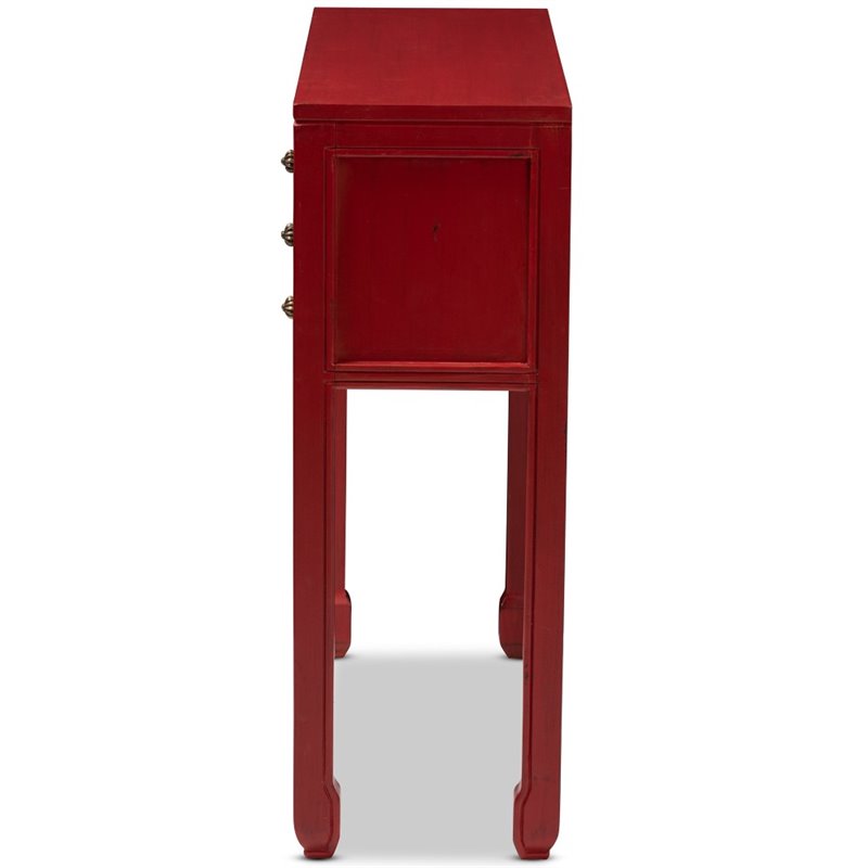 Bowery Hill 6 Drawer Console Table in Red and Bronze