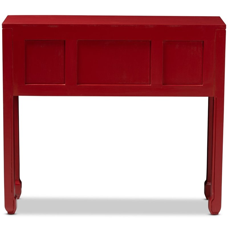Bowery Hill 6 Drawer Console Table in Red and Bronze