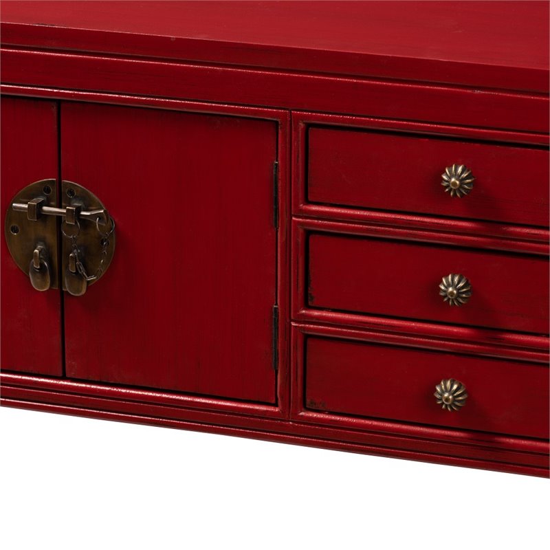 Bowery Hill 6 Drawer Console Table in Red and Bronze