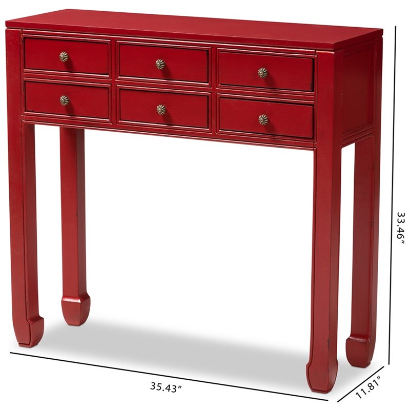 Bowery Hill Bayur Wood Red Console Table Rectangular 35.43