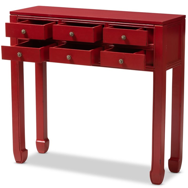 Bowery Hill Bayur Wood Red Console Table Rectangular 35.43