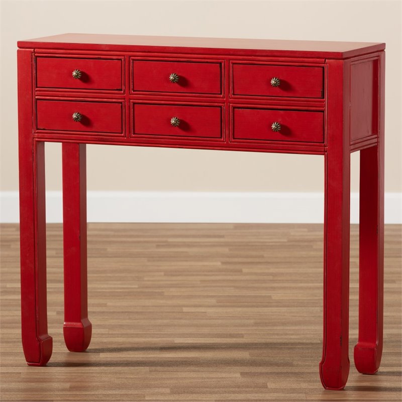 Bowery Hill Bayur Wood Red Console Table Rectangular 35.43