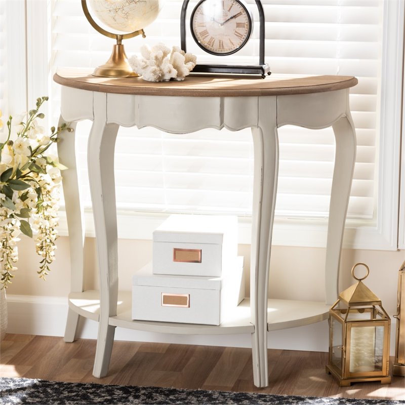 Bowery Hill Bayur Wood White and Natural Brown Console Table Rectangular 31.5