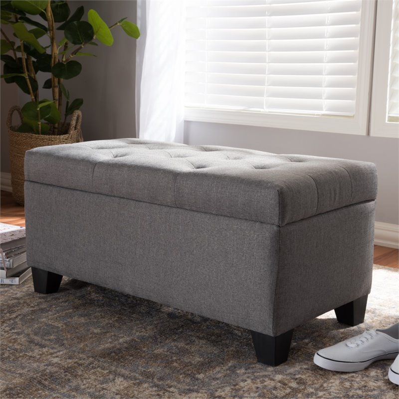 Bowery Hill Upholstered Storage Ottoman Bench in Grey