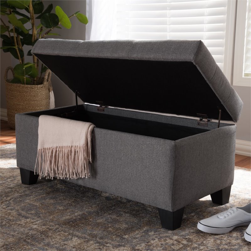 Bowery Hill Upholstered Storage Ottoman Bench in Grey