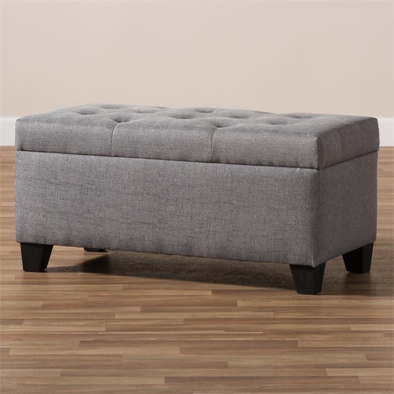 Bowery Hill Upholstered Storage Ottoman Bench in Grey