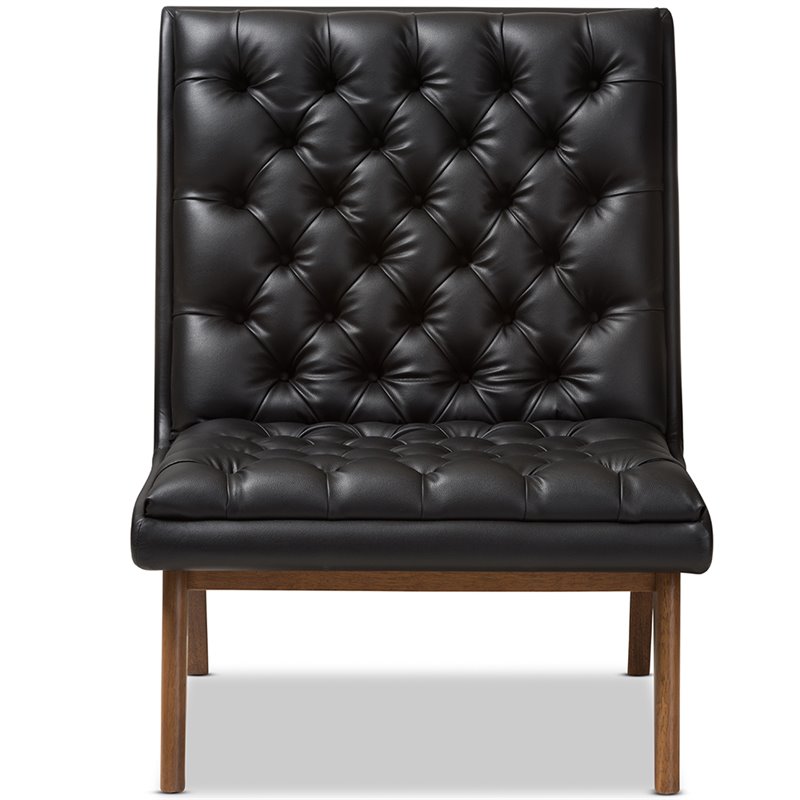 Bowery Hill Tufted Faux Leather Accent Chair in Black