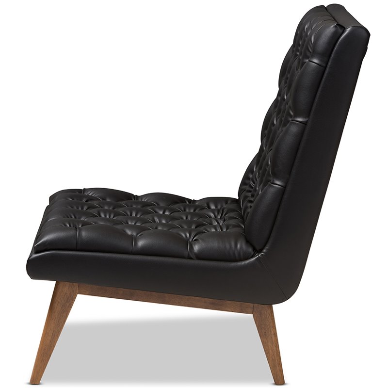 Bowery Hill Tufted Faux Leather Accent Chair in Black