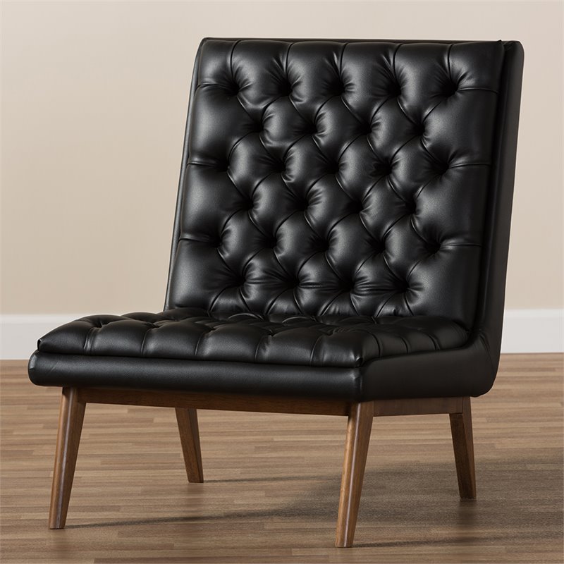 Bowery Hill Tufted Faux Leather Accent Chair in Black