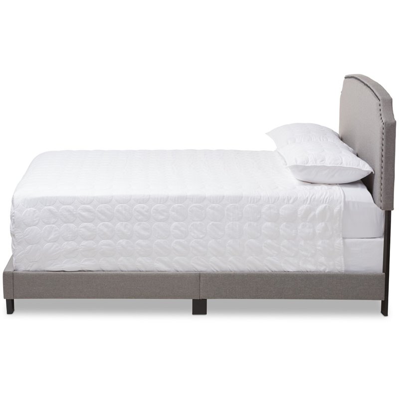 Bowery Hill Nailhead Upholstered Full Bed in Light Grey