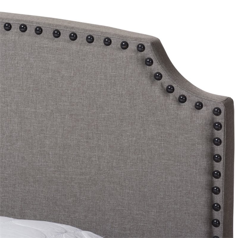 Bowery Hill Nailhead Upholstered Full Bed in Light Grey