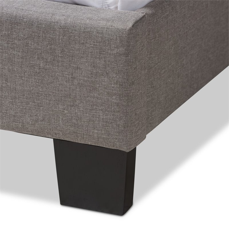 Bowery Hill Nailhead Upholstered Full Bed in Light Grey