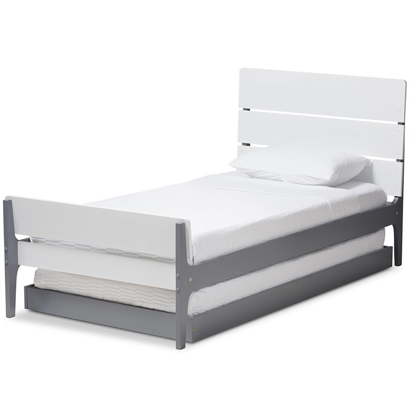 Bowery Hill Twin Slat Platform Bed with Trundle in White