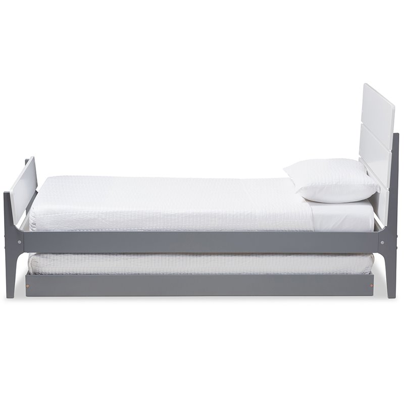 Bowery Hill Twin Slat Platform Bed with Trundle in White
