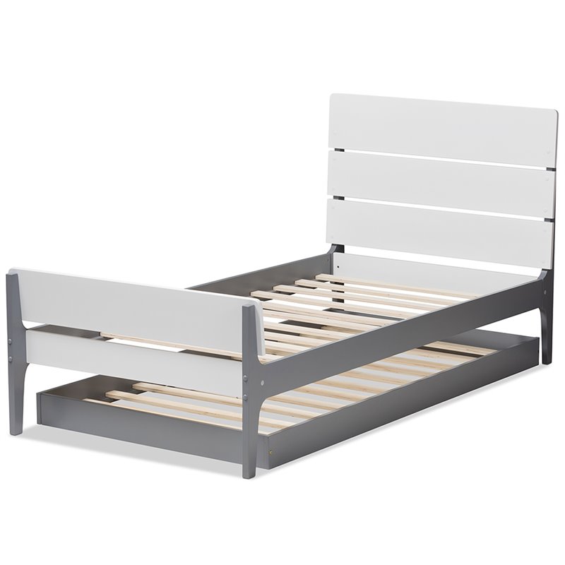 Bowery Hill Twin Slat Platform Bed with Trundle in White