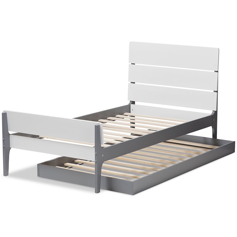 Bowery Hill Twin Slat Platform Bed with Trundle in White
