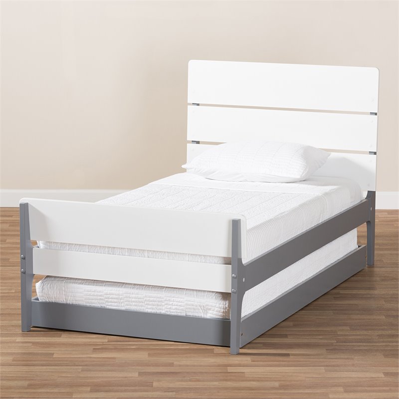Bowery Hill Twin Slat Platform Bed with Trundle in White