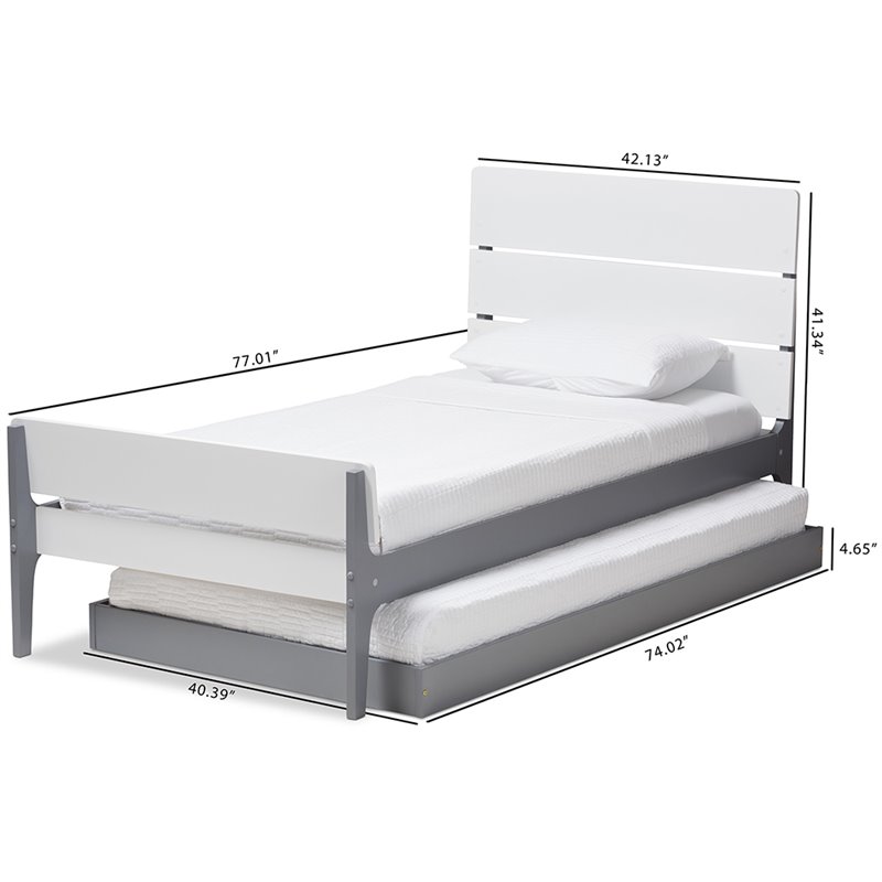 Bowery Hill Twin Slat Platform Bed with Trundle in White