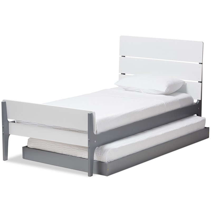 Bowery Hill Twin Slat Platform Bed with Trundle in White