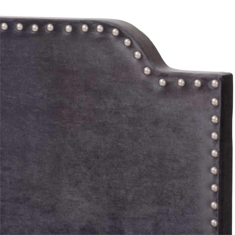 Bowery Hill Velvet Nailhead Upholstered Full Bed in Grey