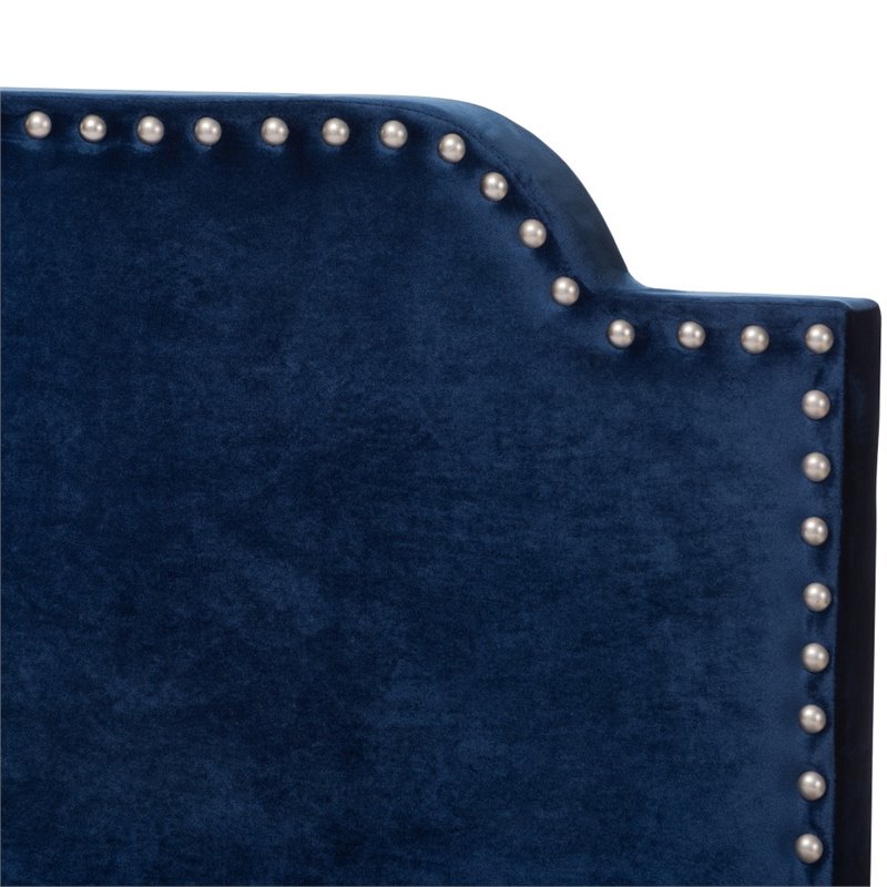 Bowery Hill Modern Upholstered Velvet Nailhead Full Bed in Navy Blue