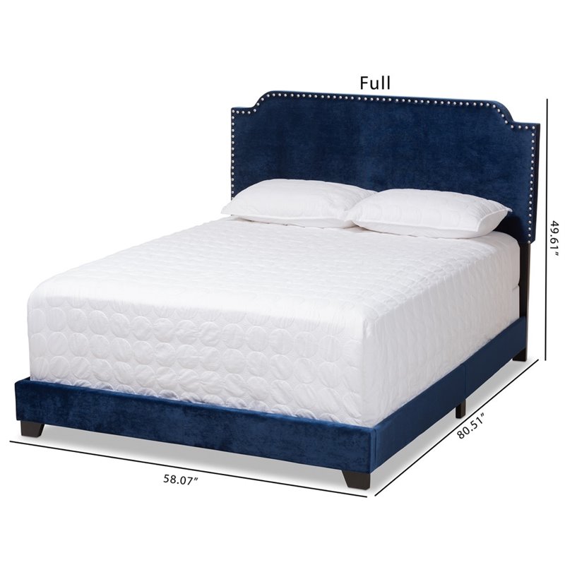 Bowery Hill Modern Upholstered Velvet Nailhead Full Bed in Navy Blue