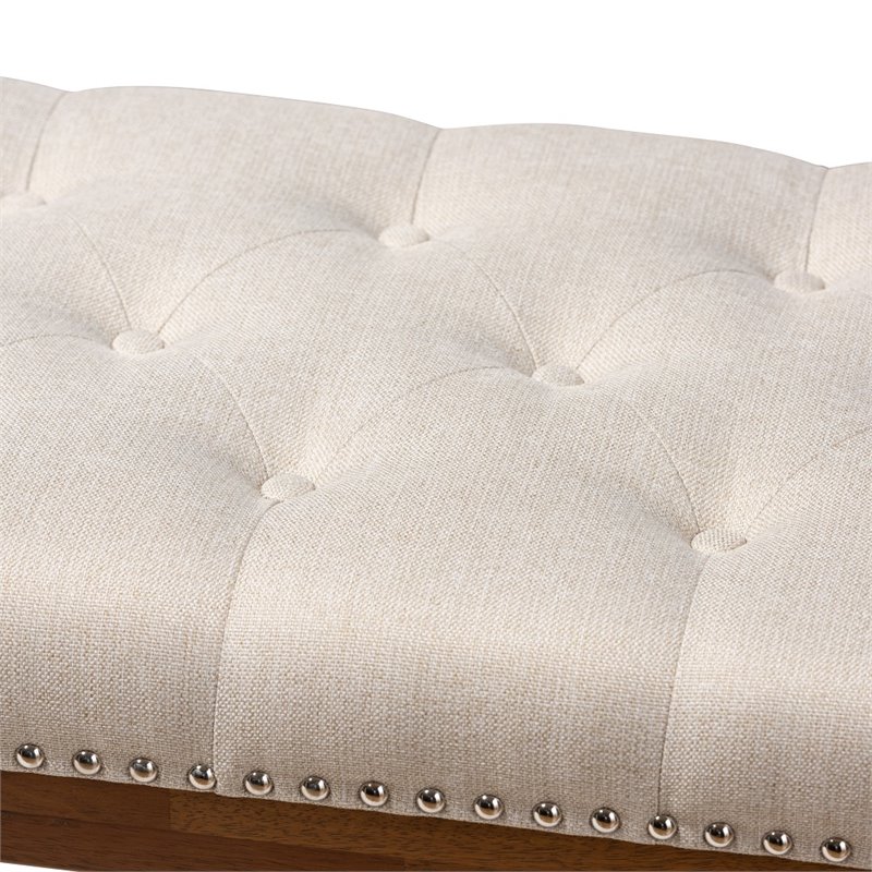 Bowery Hill Tufted Bench in Light Beige and Walnut Brown