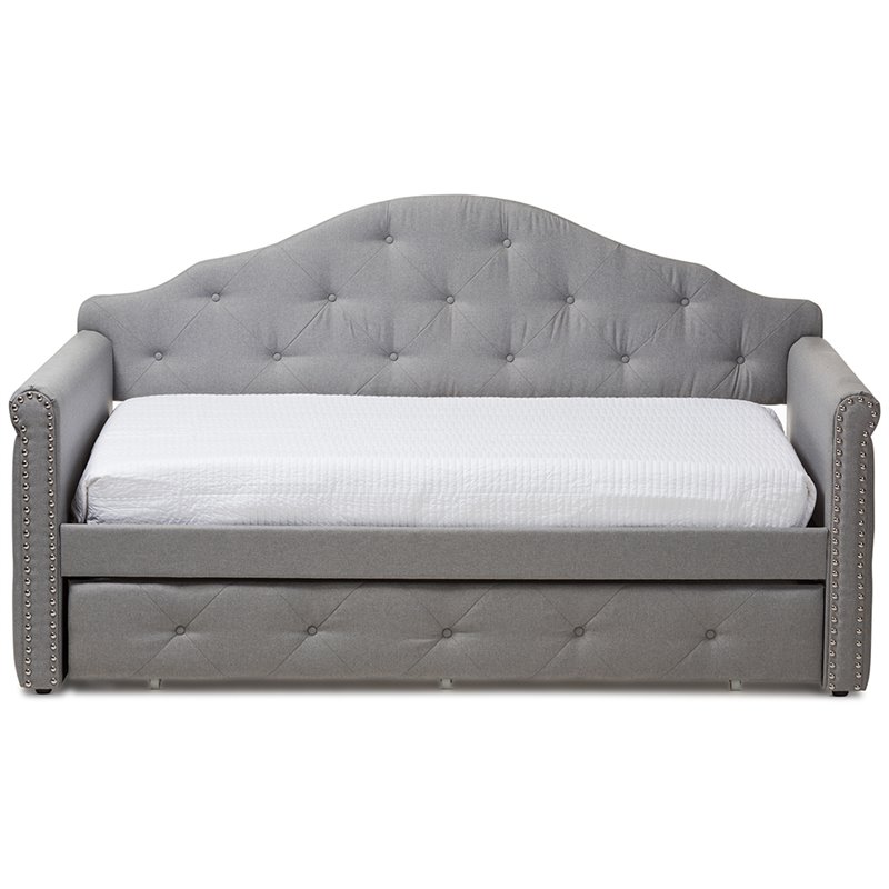 Bowery Hill Contemporary Fabric Tufted Daybed with Trundle in Gray