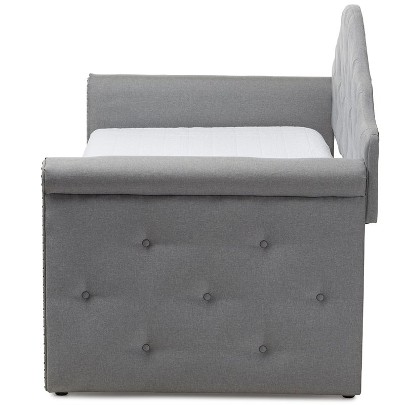Bowery Hill Contemporary Fabric Tufted Daybed with Trundle in Gray