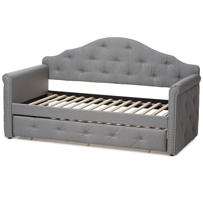 Bowery Hill Contemporary Fabric Tufted Daybed with Trundle in Gray