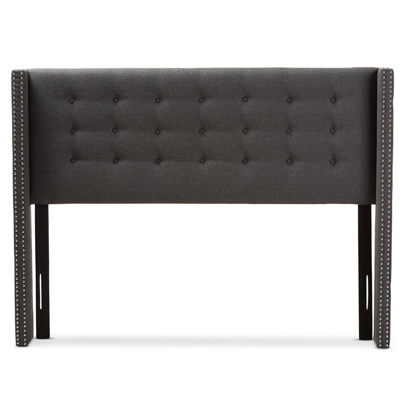 Bowery Hill Fabric King Panel Headboard with Diamond Button-Tufted in Dark Gray