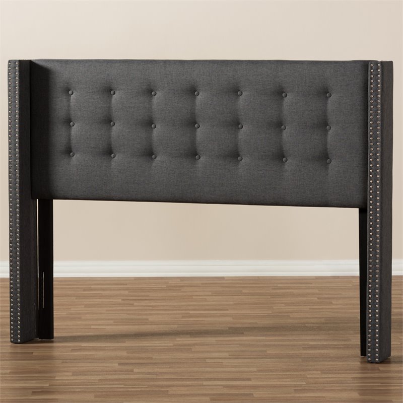 Bowery Hill Fabric King Panel Headboard with Diamond Button-Tufted in Dark Gray