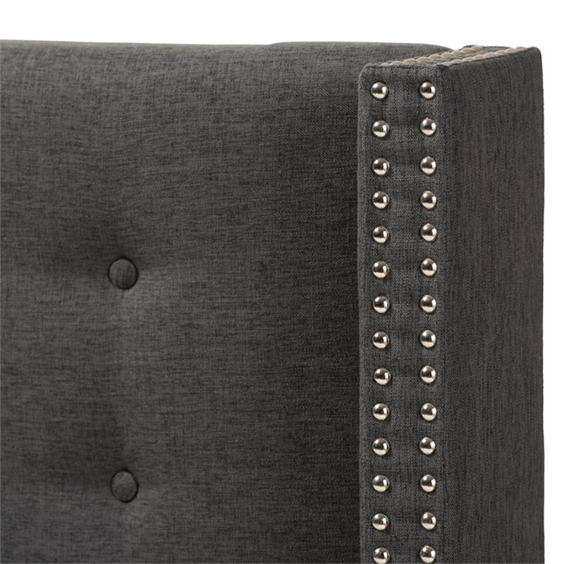 Bowery Hill Fabric King Panel Headboard with Diamond Button-Tufted in Dark Gray