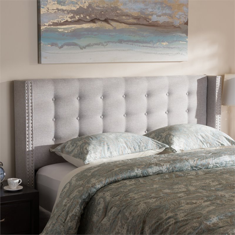 Bowery Hill Upholstered Grayish Beige Headboard Wingback Button-Tufted 83.27