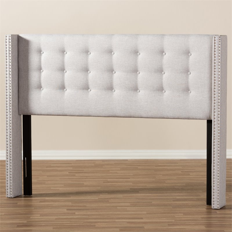 Bowery Hill Upholstered Grayish Beige Headboard Wingback Button-Tufted 83.27