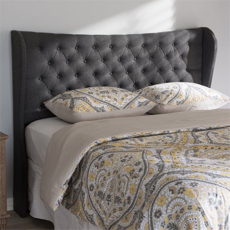 Bowery Hill Queen Winged Panel Headboard in Dark Gray