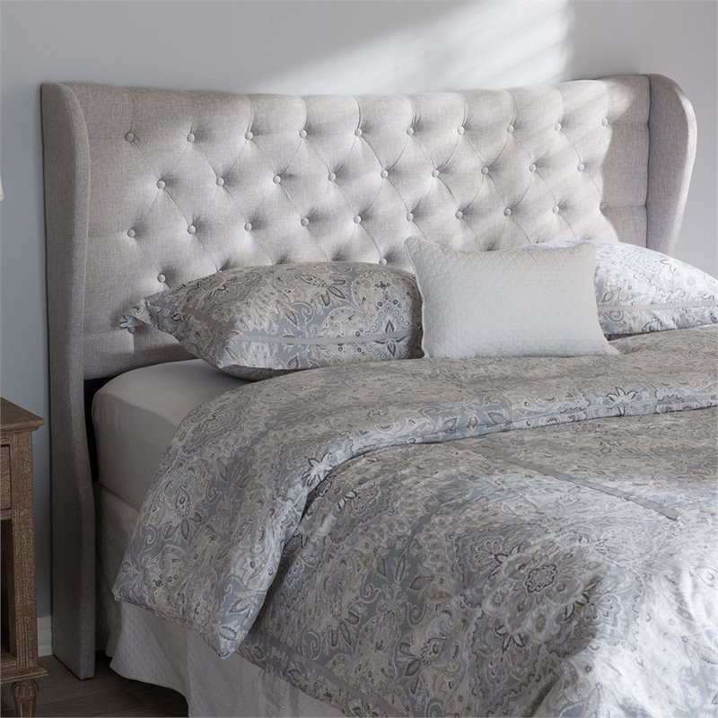 Bowery Hill Queen Winged Panel Headboard in Grayish Beige