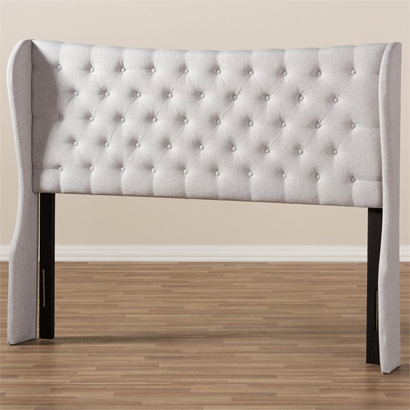 Bowery Hill Queen Winged Panel Headboard in Grayish Beige