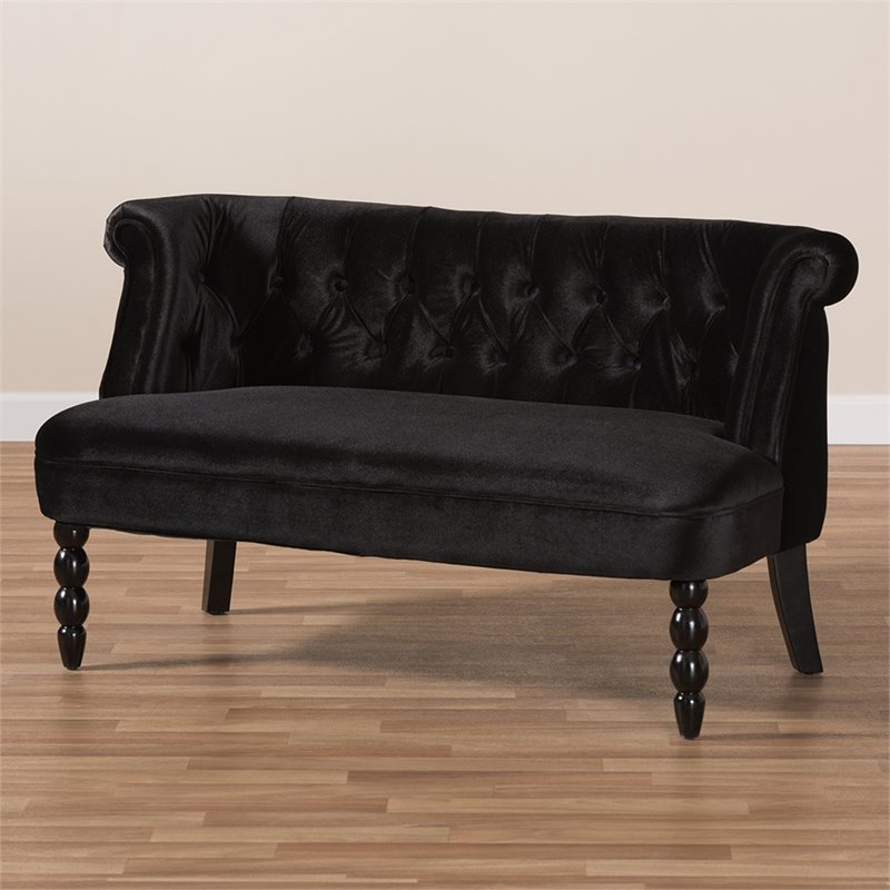 Bowery Hill Contemporary Velvet Tufted Loveseat in Black
