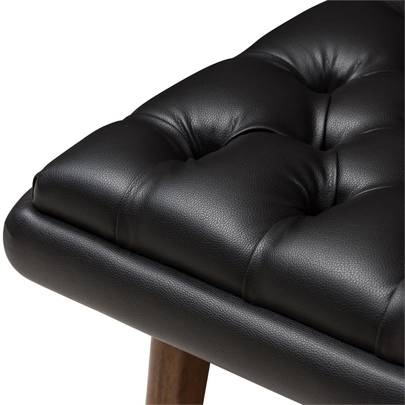 Bowery Hill Mid Century Tufted Faux Leather Accent Chair and Ottoman Set