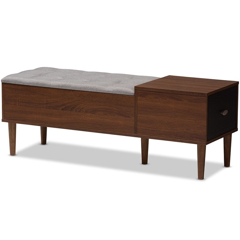 Bowery Hill Storage Bench in Light Gray and Dark Brown