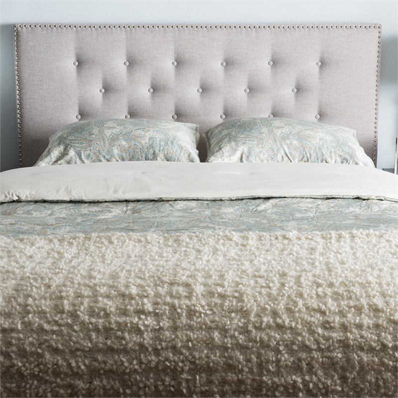 Bowery Hill Modern Tufted Full Panel Headboard in Grayish Beige
