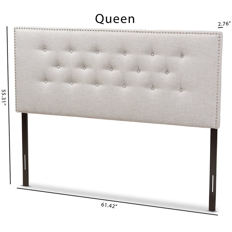 Bowery Hill Modern Fabric Tufted Queen Panel Headboard in Grayish Beige