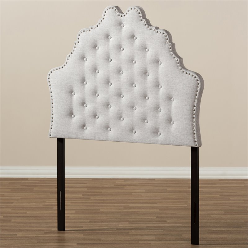 Bowery Hill Modern Tufted Twin Panel Headboard in Grayish Beige