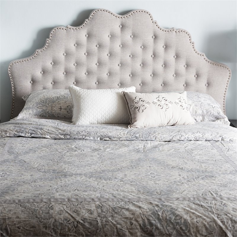 Bowery Hill Modern Tufted Queen Panel Headboard in Grayish Beige