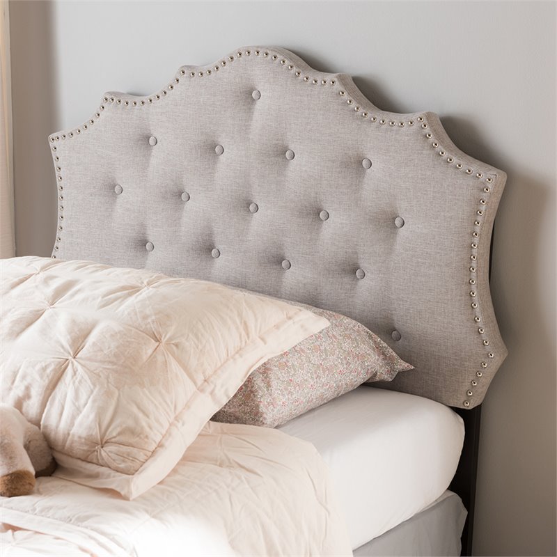 Bowery Hill Polyester Grayish Beige Twin Headboard Rectangular Upholstered