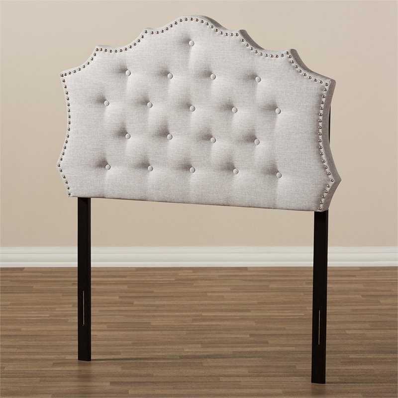 Bowery Hill Polyester Grayish Beige Twin Headboard Rectangular Upholstered